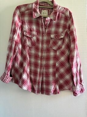 Style & Co Red Plaid Snap-front Western Style Shirt Size Large
